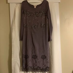 Sundance dark gray embroidered lace jersey knit midi dress